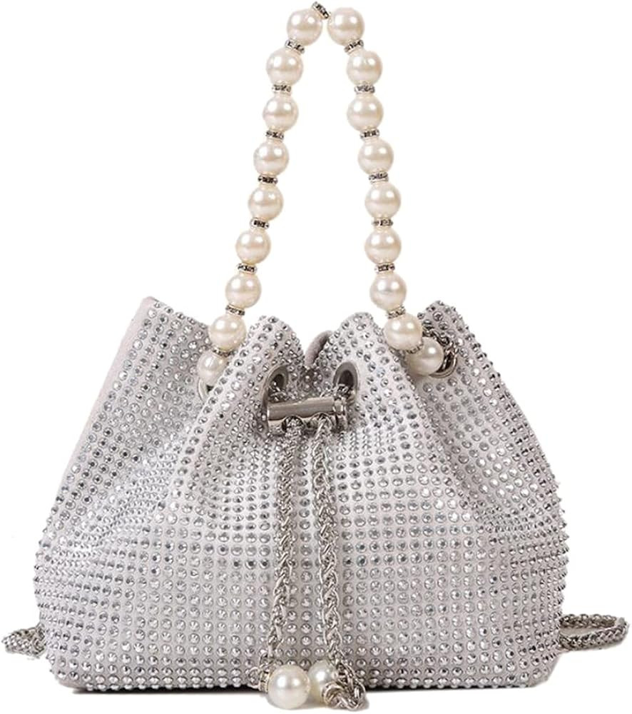 Mini Crossbody Shoulder Evening Bag Shinny Bling Clutch Purse Bucket Pearl Strap Handbag for Wome... | Amazon (US)
