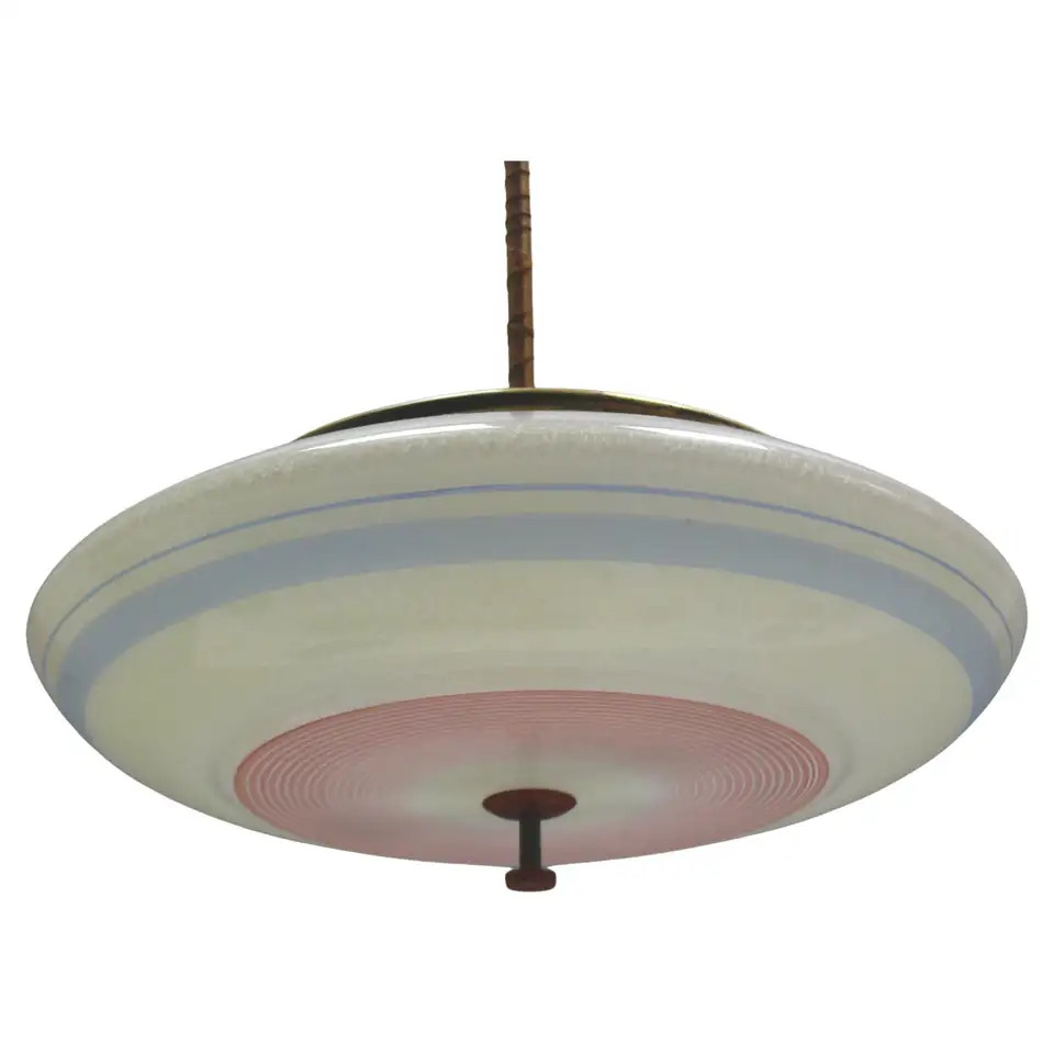 Large Art Deco Pendant Lamp, Glass Shade, Brass Canopy, Germany, 1930s | 1stDibs