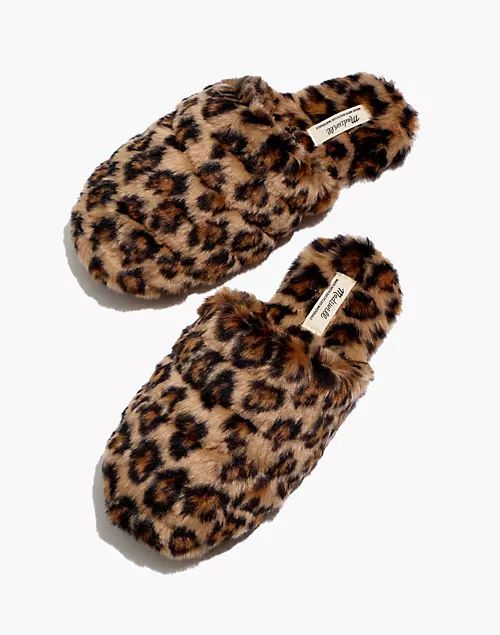 Quilted Scuff Slippers in Leopard Recycled Faux Fur | Madewell