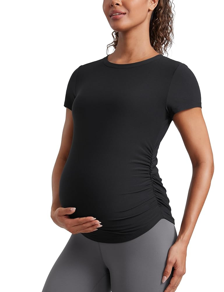 CRZ YOGA Cloudweight Maternity Shirts for Women Pregnancy Short Sleeve Side Ruched Tops Soft Work... | Amazon (US)