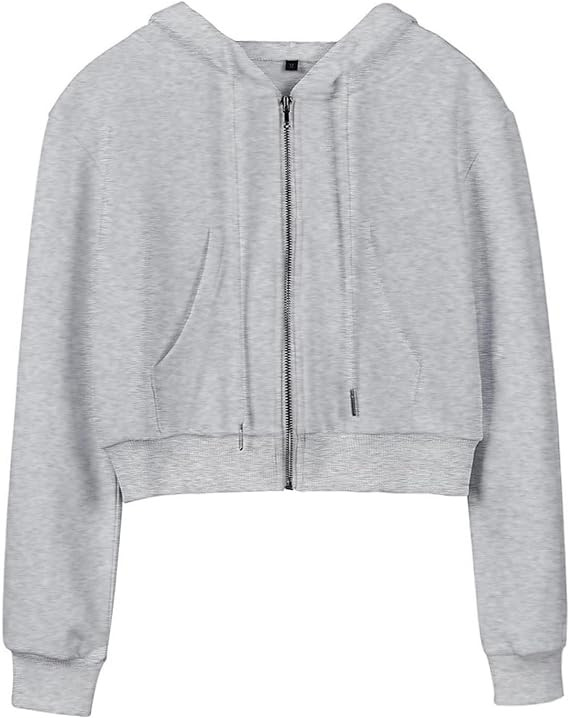 Hooever Womens Cute Workout Cropped Zip Up Drawstring Hoodie Sweatshirt Jacket | Amazon (US)