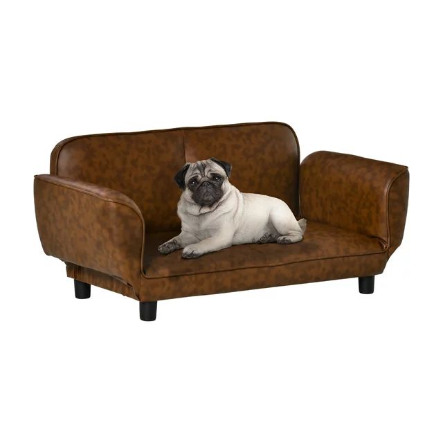 PawHut Pet Sofa Couch Foldable Dog Bed w/ Leather Cover Expandable to 52", Brown | Walmart (US)