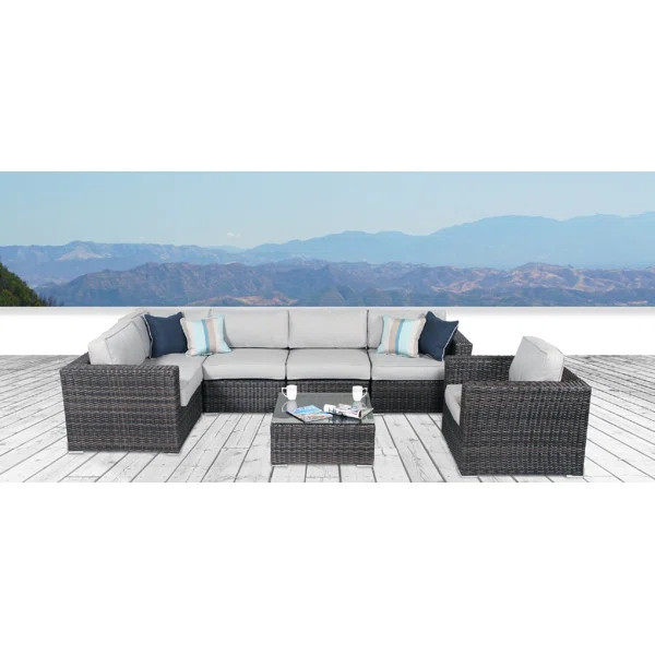 Tiggs 7 Piece Rattan Sectional Seating Group with Cushions | Wayfair Professional