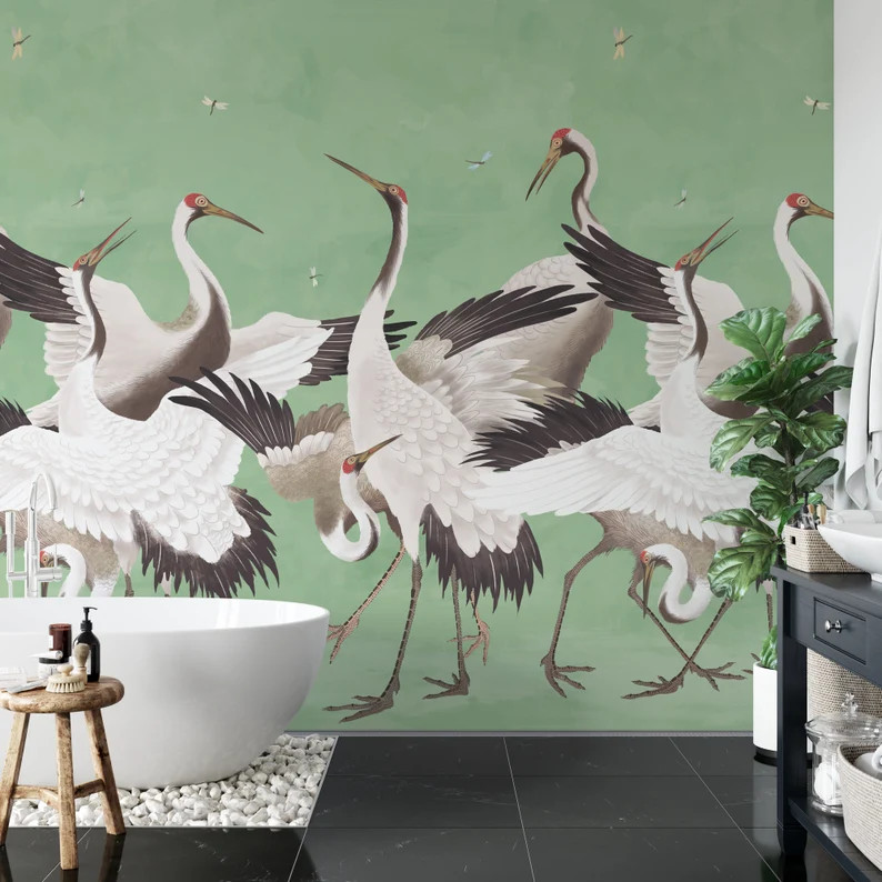 Heron Print Wallpaper, Crane Wallpaper, Removable Wallpaper, Tropical Wallpaper, Wall Mural - Ets... | Etsy (US)