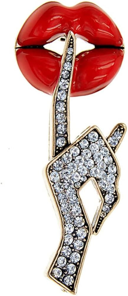 Sexy Red Lips Brooch Rhinestone Quiet Gestures Statement Brooches Lapel Pins Elegant Dress Access... | Amazon (US)