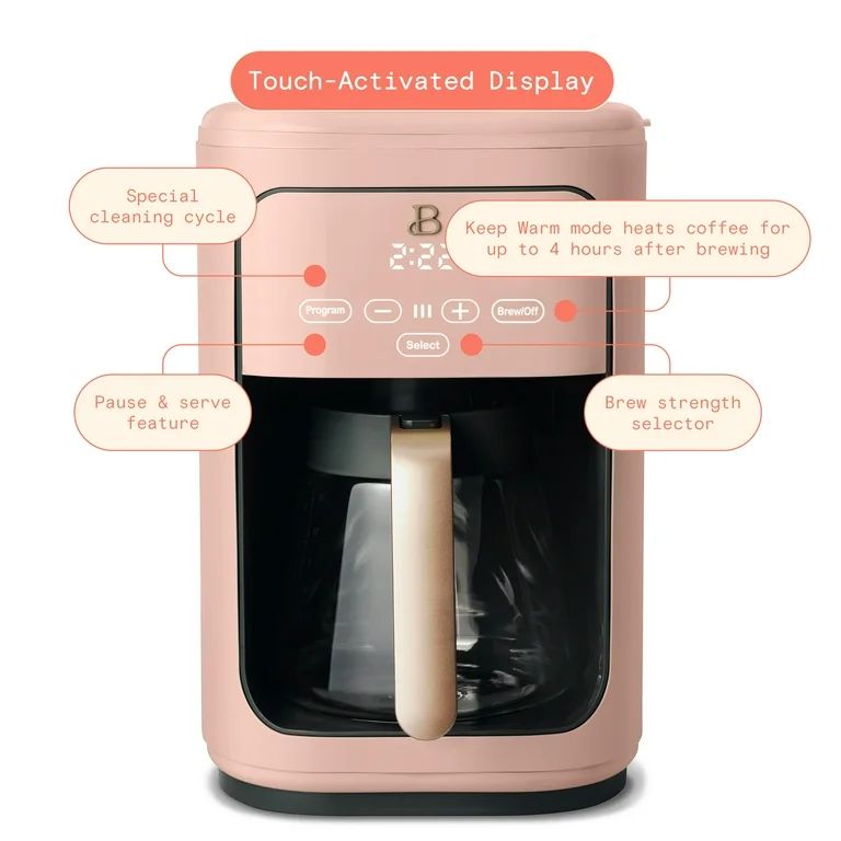 Beautiful 14-Cup Programmable Drip Coffee Maker with Touch-Activated Display, Rose by Drew Barrym... | Walmart (US)