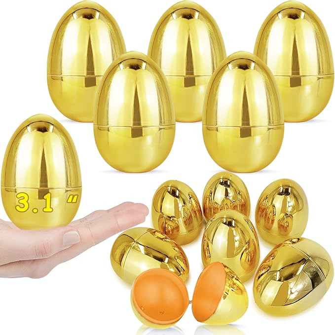 AMENON 50 Pack 3.1" Large Golden Easter Eggs Fillable Easter Eggs Bulk Plastic Easter Eggs Empty ... | Amazon (US)