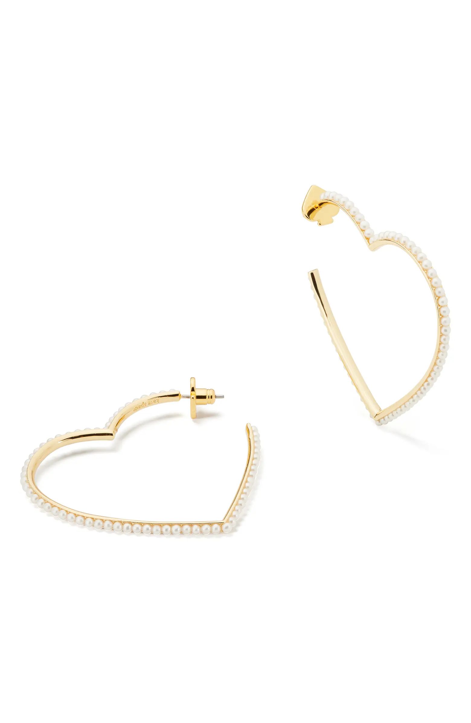 kate spade new york shining spade imitation pearl heart hoop earrings | Nordstrom | Nordstrom