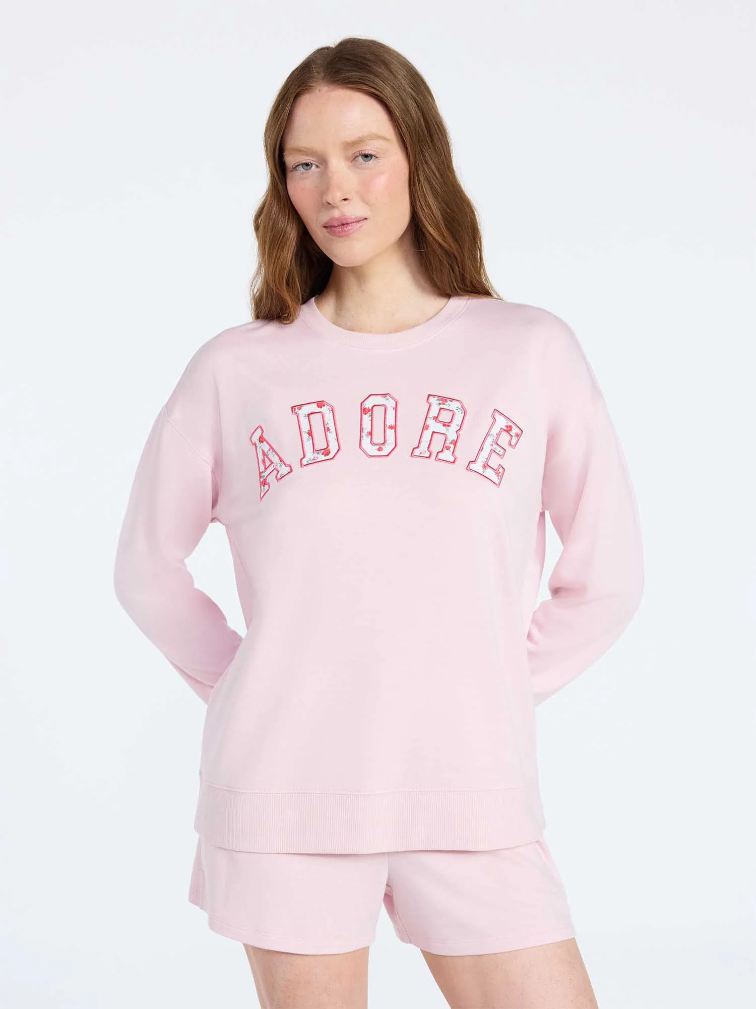 Joyspun Women's French Terry Knit Long Sleeve Lounge Sleep Top, Sizes XS-3X | Walmart (US)