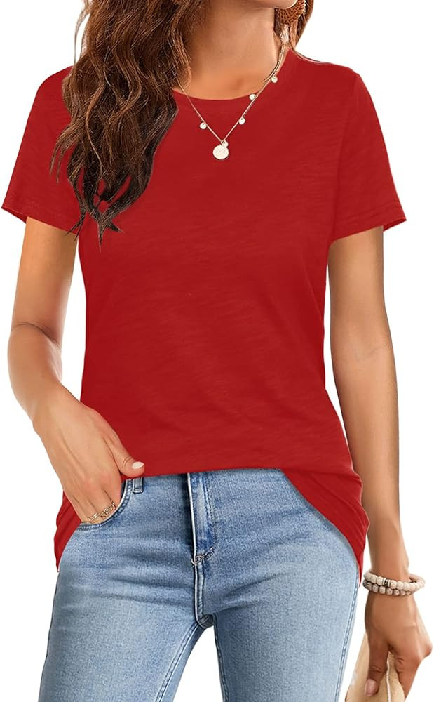 Womens Tops Short/Long Sleeve T-Shirts Fitted Cotton Crewneck Tee | Amazon (US)