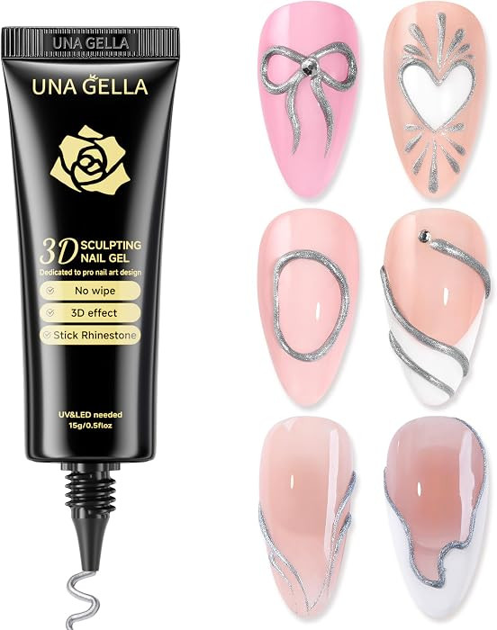 UNA GELLA Metallic Silver 3D Gel Nail Art 15g, No Wipe Sculpting Gel Polish for Nail Designs, Cha... | Amazon (US)