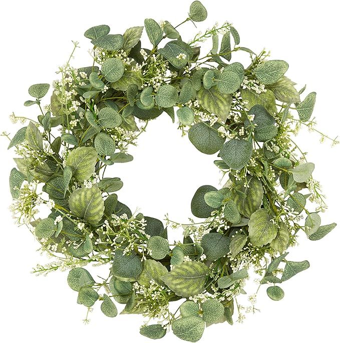 18 inch Spring and Summer Door Wreath Artificial Eucalyptus Leaves Wreath Greenery Wreath for Far... | Amazon (US)