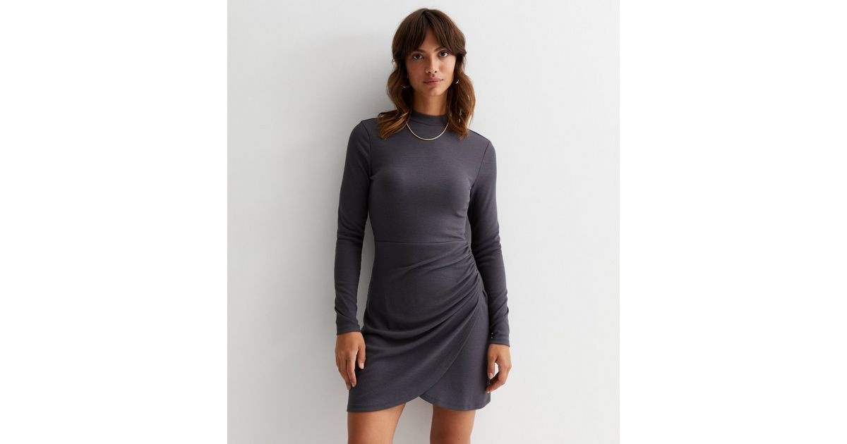 Dark Grey High Neck Wrap Mini Dress
						
						Add to Saved Items
						Remove from Saved Items | New Look (UK)