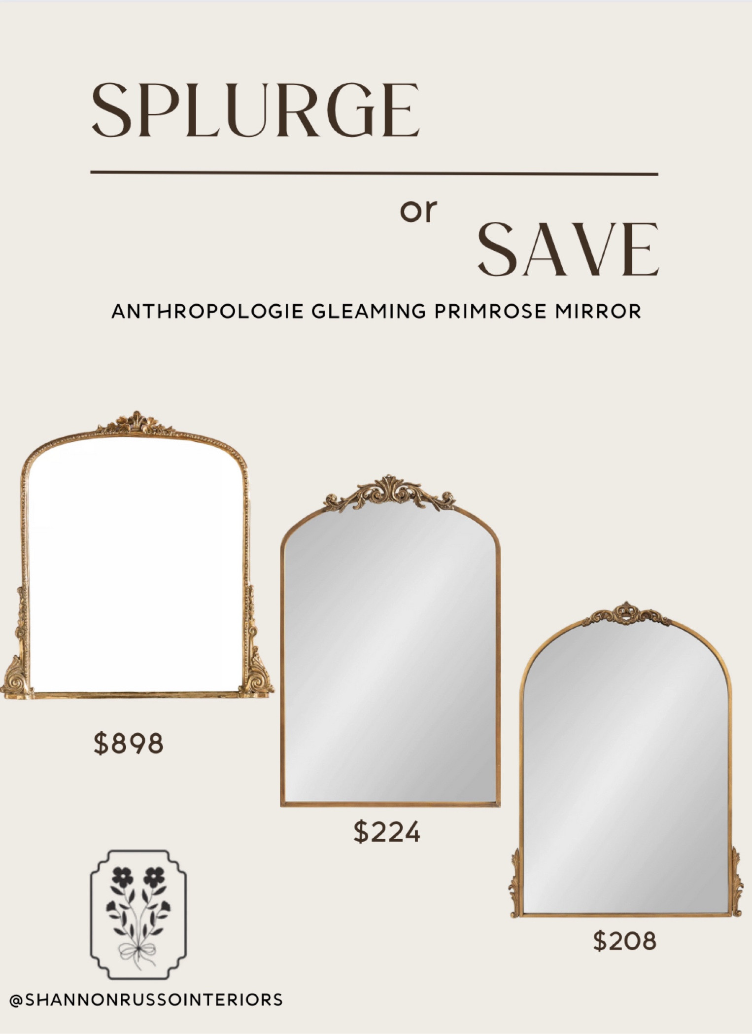Splurge on the Anthropologie Primrose Mirror that everyone is obsessing over or save with these Amazon dupes! You can’t go wrong with these wall mirrors and their gold detail. They are the perfect addition to your living room, nursery, bedroom, or bathroom!

#shannonrussointeriors #homedecor #ltkhome 

Feminine design, fancy, ornate, gold details, boho design, modern decor, dupe, budget, savings 

#LTKhome