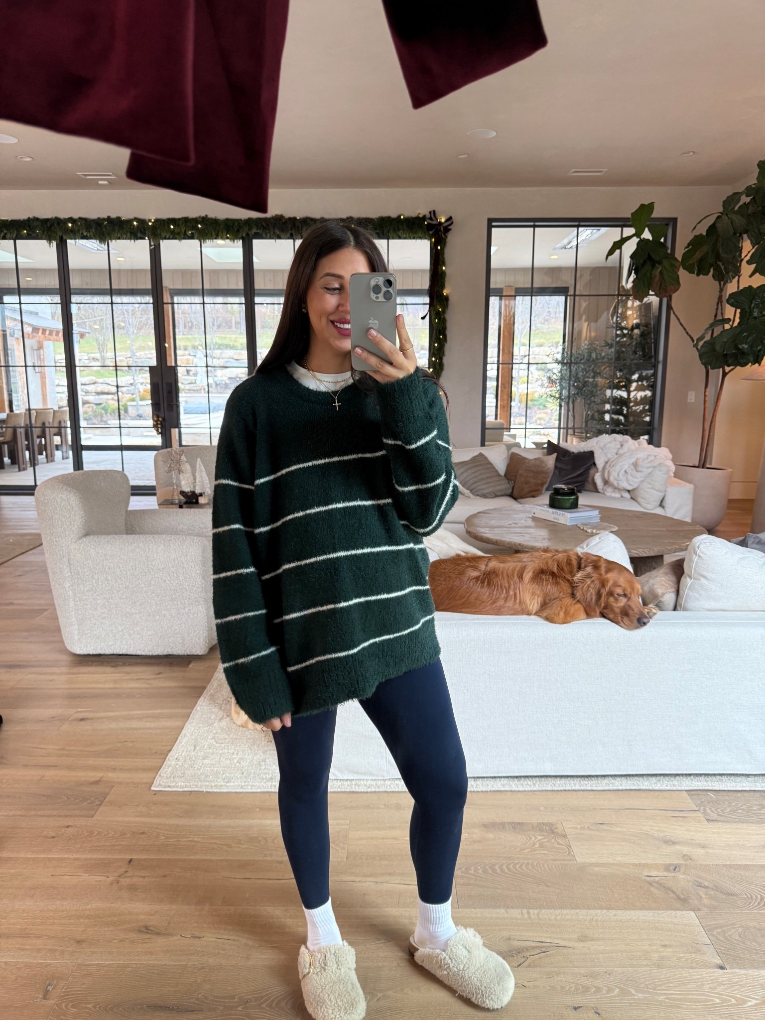 Target striped sweater outfit idea✨🫶🏽 

sweater: medium 
leggings: medium 

Target, target sweater, Amazon, Amazon style, Amazon fashion, leggings, house shoes, slippers, casual style, Nashville, mom of 3, bump friendly, Dede Raad, dress up buttercup

#LTKootd #LTKFindsUnder50 #LTKFindsUnder100