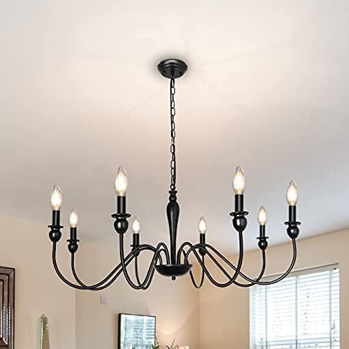 8 Lights Black Farmhouse Chandelier, LASENCHOO Candle Chandelier for Dining Room Lighting Fixture... | Amazon (US)
