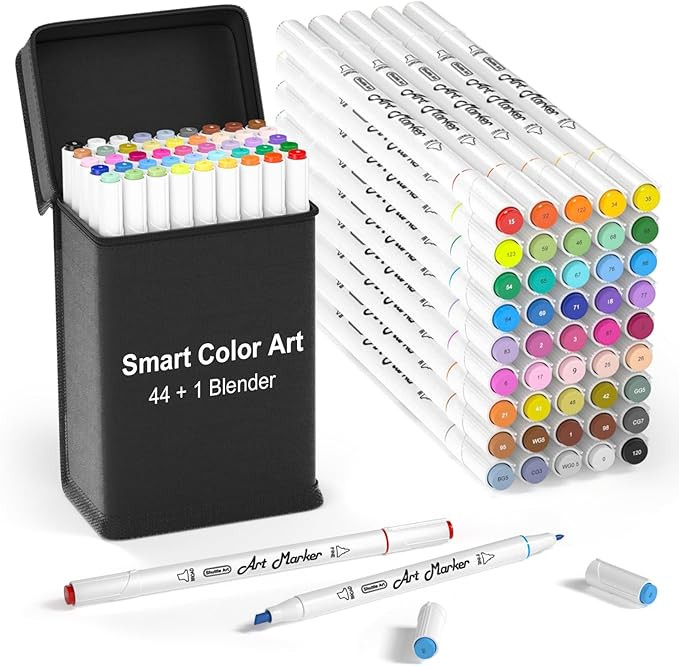 Smart Color Art Art Markers, 44 Coloring Markers and 1 Blender, 45 Pack Alcohol Based Dual Tip Pe... | Amazon (US)