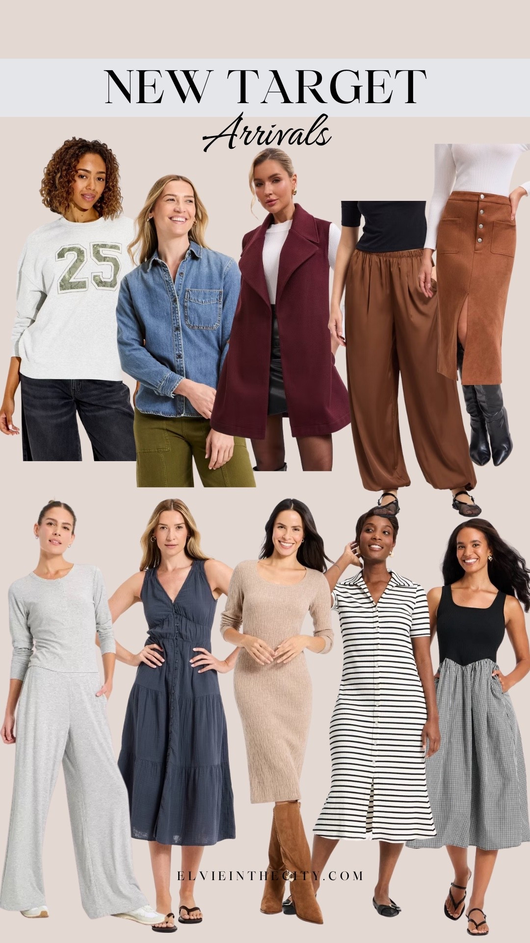 New arrivals from Target include a graphic sweatshirt, denim button up blouse, a trench vest, satin ballon pants, a faux suede midi skirt, a long sleeve Henley with matching pants, a tiered midi dress, a sweater dress, striped dress, and tank dress.

Ootd, Target Tuesday, affordable fashion, fashion over 40, over 50 style

#LTKFindsUnder50 #LTKOver40
