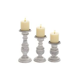 Litton Lane White Wood Traditional Candle Holder (Set of 3)-51535 - The Home Depot | The Home Depot