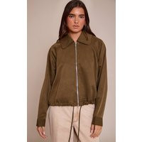 Khaki Utility Style Draw Cord Bomber Jacket | PrettyLittleThing UK
