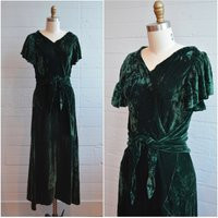 1930S 30S Green Velvet Holiday Dress Butterfly Sleeves Bell Shape V Neck Rare - Size 0 2 Xsmall/Small | Etsy (US)