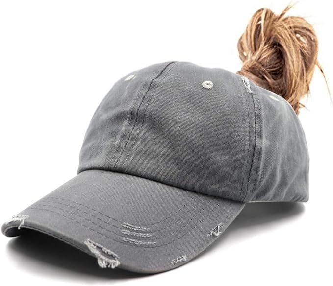 Ponytail Unconstructed Washed Dad Hat Messy High Bun Ponycaps Plain Baseball Cap | Amazon (US)