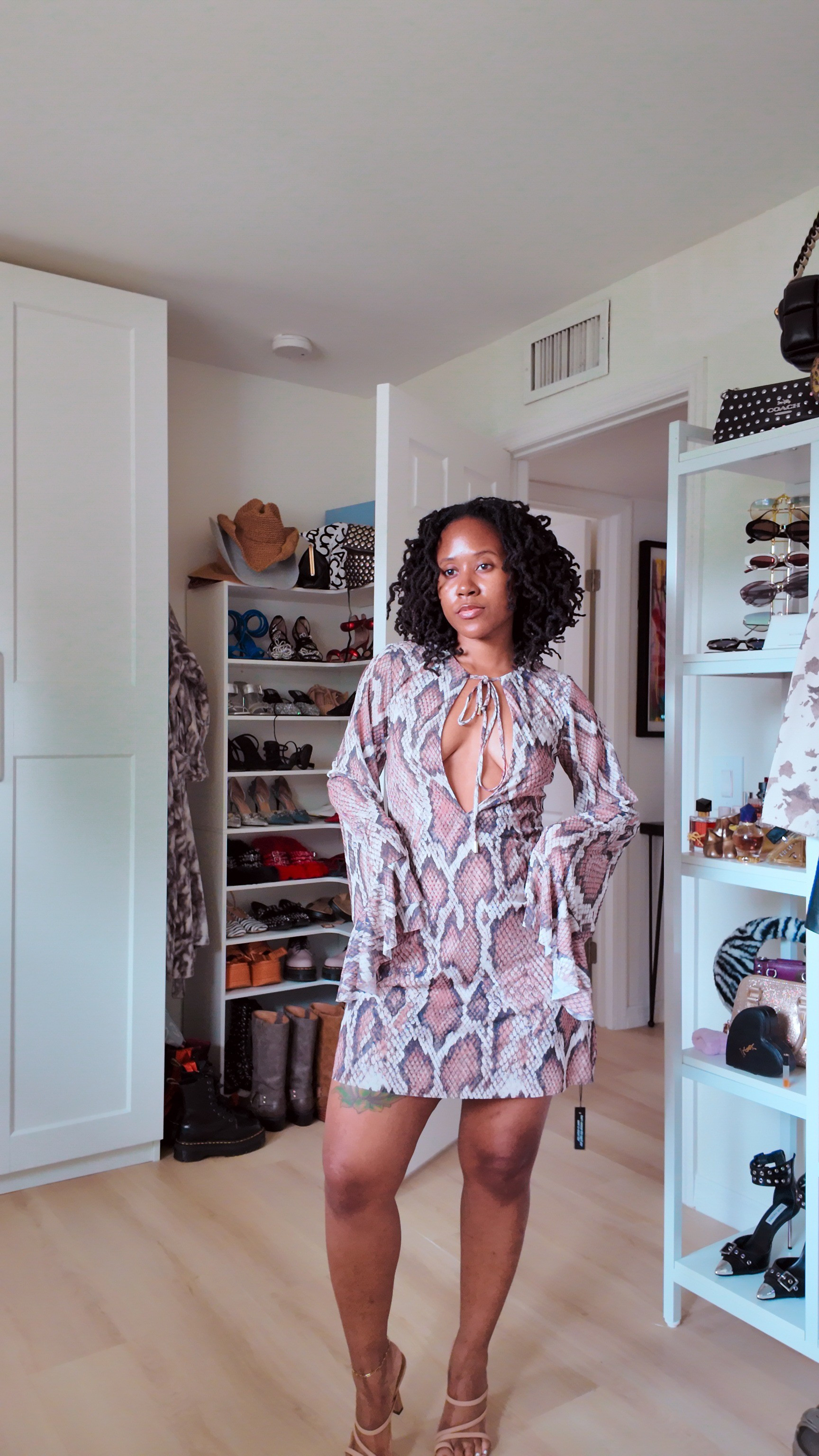 #sponsored I am wearing a size small in the snake print dress from @shop.afrm


