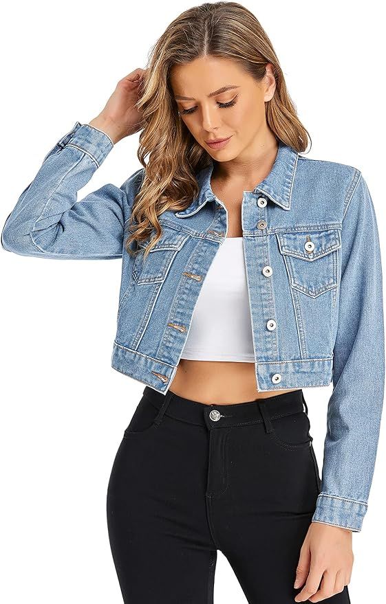 Dilgul Women's Denim Jackets Long Sleeves Button Down Jean Jacket with Pockets | Amazon (US)