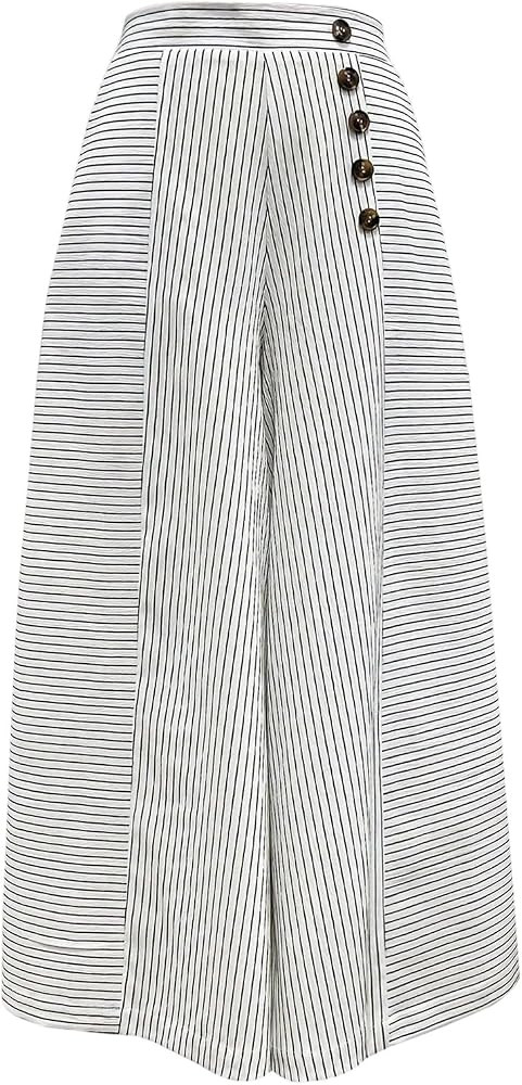 SHENHE Women's Striped Wide Leg Pants Culottes Elastic High Waisted Casual Palazzo Pants | Amazon (US)