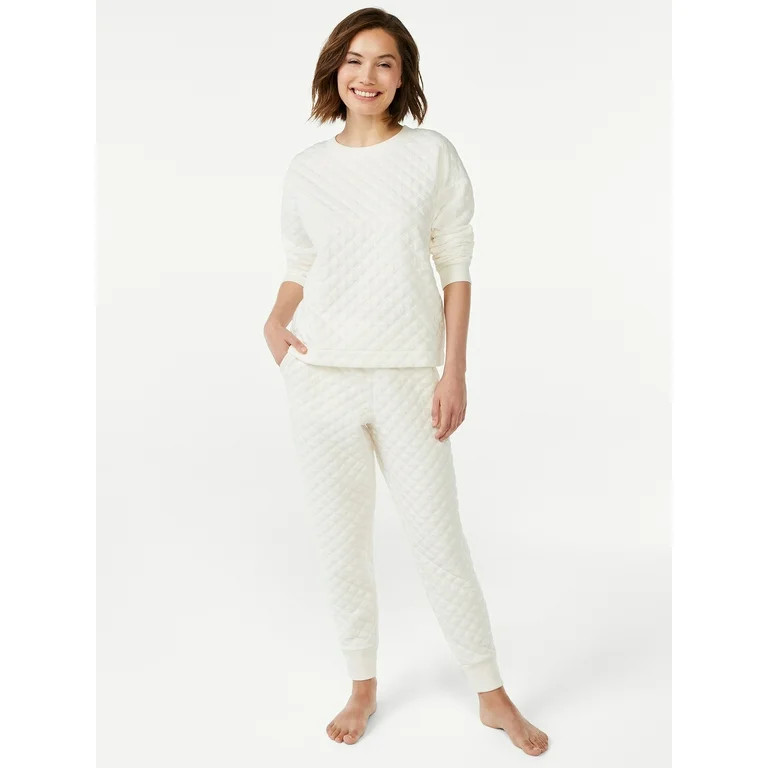 Joyspun Women's Quilted Long Sleeve Top and Joggers Sleep Set, 2-Piece, Sizes XS to 3X | Walmart (US)