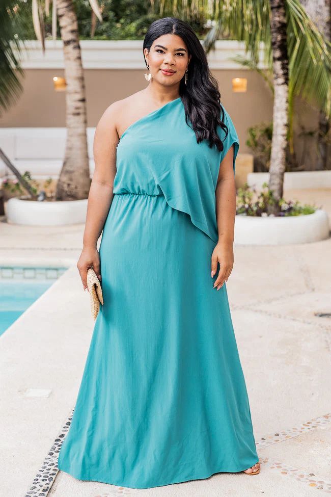 Found My Forever Teal One Shoulder Maxi Dress FINAL SALE | Pink Lily