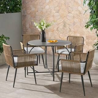 Alaterre Furniture Alburgh All-Weather 5-Piece Outdoor Bistro Set with 4 Rope Chairs with Light G... | The Home Depot