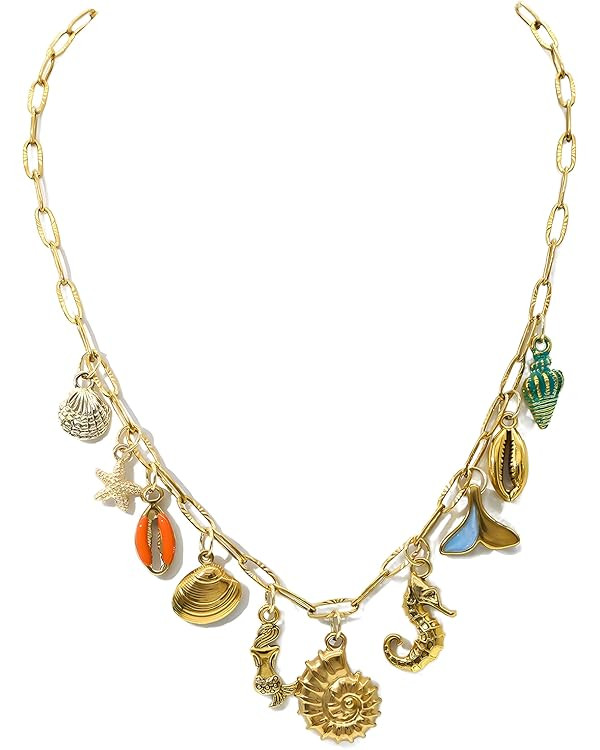 JNF Cute Boho Charm Necklace for Women Paperclip Chain Necklace Sun Moon Star Coin Heart Flower B... | Amazon (US)