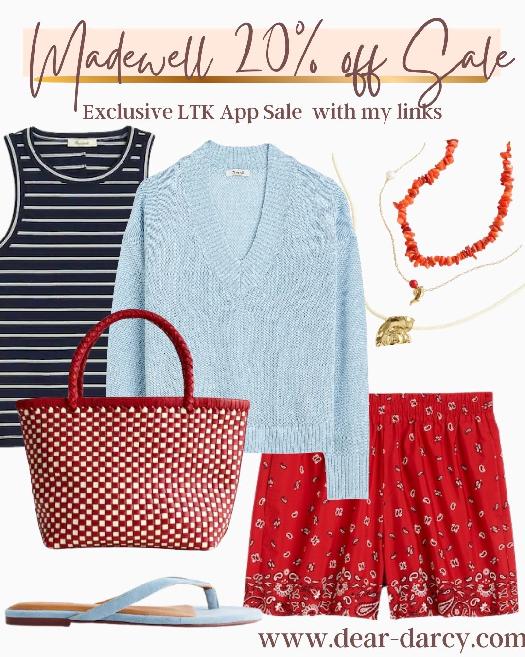 Madewell 20% off Sale
Exclusive LTK in app sale with my links

Sharing some of the items in my cart 
And perfect for an Smericsn Summer and Memorial Day

-Navy and white striped tank top.
-v neck sweater
-bandanna shorts 
- red and tan tote 
3 chain gold and red beads necklace 
Low profile tennis hoes

#LTKxMadewell #LTKSaleAlert #LTKgrwm