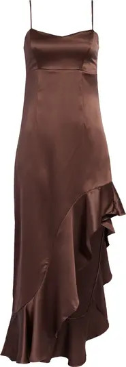 Socialite Ruffle Slit Hem Stretch Satin Maxi Dress | Nordstrom | Nordstrom