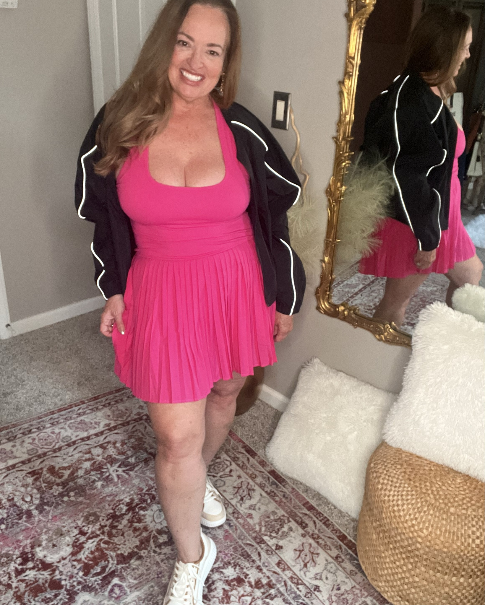 The ultimate court play skirt dress and rain bomber jacket @fabletics #fableticspartner.

The pleated skirt is available in classic mini or ultra mini I like it longer for modesty. The back of the dress has mesh inserts with a racer style back. It has built in shorts for comfort.

Head to fabletics.com/MoveinFabletics for the latest offer
VIP PERKS
SIGN UP FOR the VIP MEMBERSHIP. You
’will get 20-50% off everything, always.
SKIP THE MONTH! 

Skip between the 1st and 5th of the month and you wont
’be charged. Skip as often as you
like.
Also ACCESS TO THE FABLETICS FIT APP ($15 value/month). With Fabletics FIT, VIP members get access to
workouts from top-tier trainers and instructors. 
100s of new workouts uploaded weekly.
NEW MONTHLY COLLECTIONS with styles launching every week in sizes ranging from XXS-4X. A Fit for EVERY

#LTKActive #LTKSeasonal #LTKU