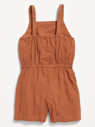 Sleeveless Tie-Front Linen-Blend Utility Romper for Girls | Old Navy (US)