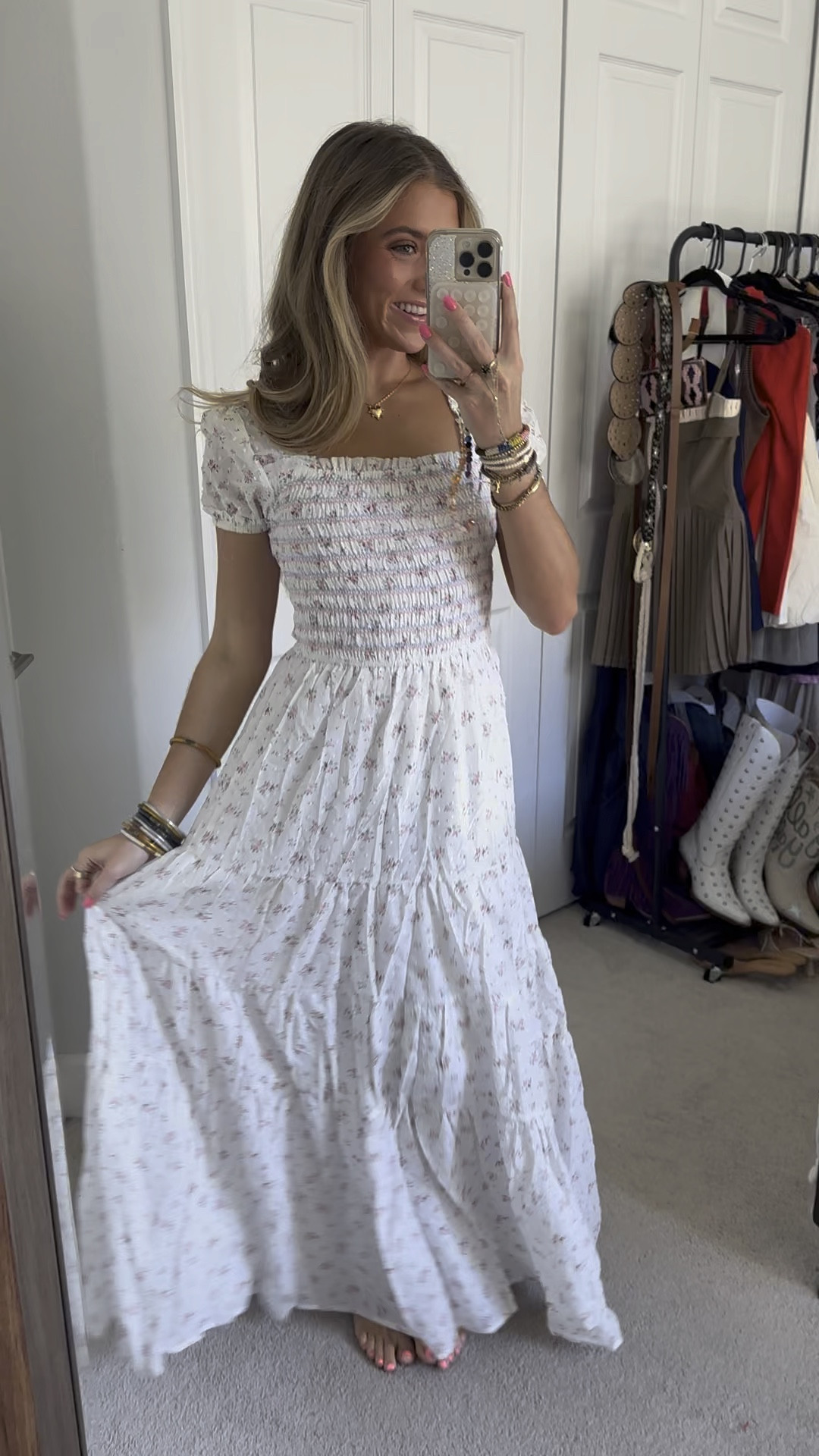 Size small. Our best-selling style in now back in stock!

Our Violet dress romances with its allover ditsy floral print, soft cotton tiers and faint Swiss Dots.  This airy maxi has a square, elasticized neckline and features a smocked bodice with delicate pastel embroidery and soft puff sleeves.  100% cotton.  Fully lined.  Comfy and chic, this is our ideal spring maxi dress

#LTKFindsUnder100 #LTKWedding #LTKParties