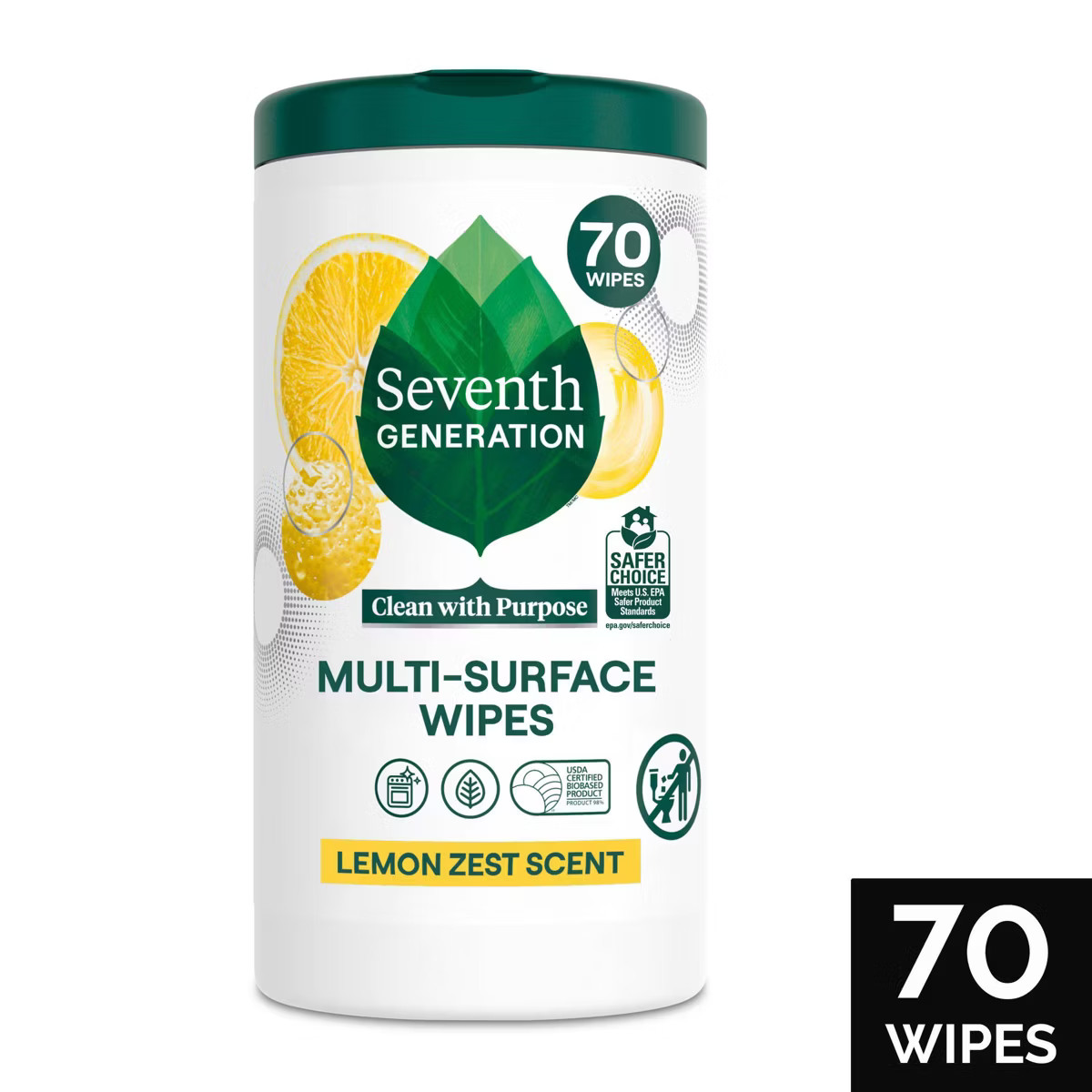 Seventh Generation Lemon Zest Multi-Surface Cleaning Wipes - 70ct | Target