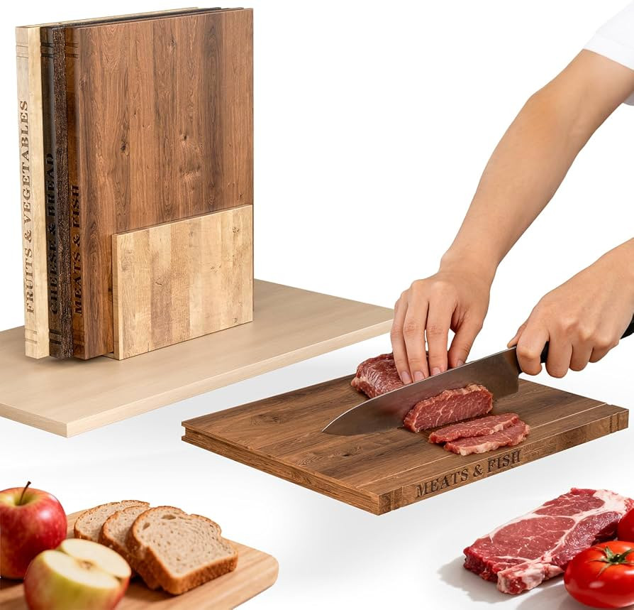 Book Cutting Board Set - 3pcs Wooden Book Cutting Boards, 100% Acacia Wood Food Safe Non-Slip Cho... | Amazon (US)