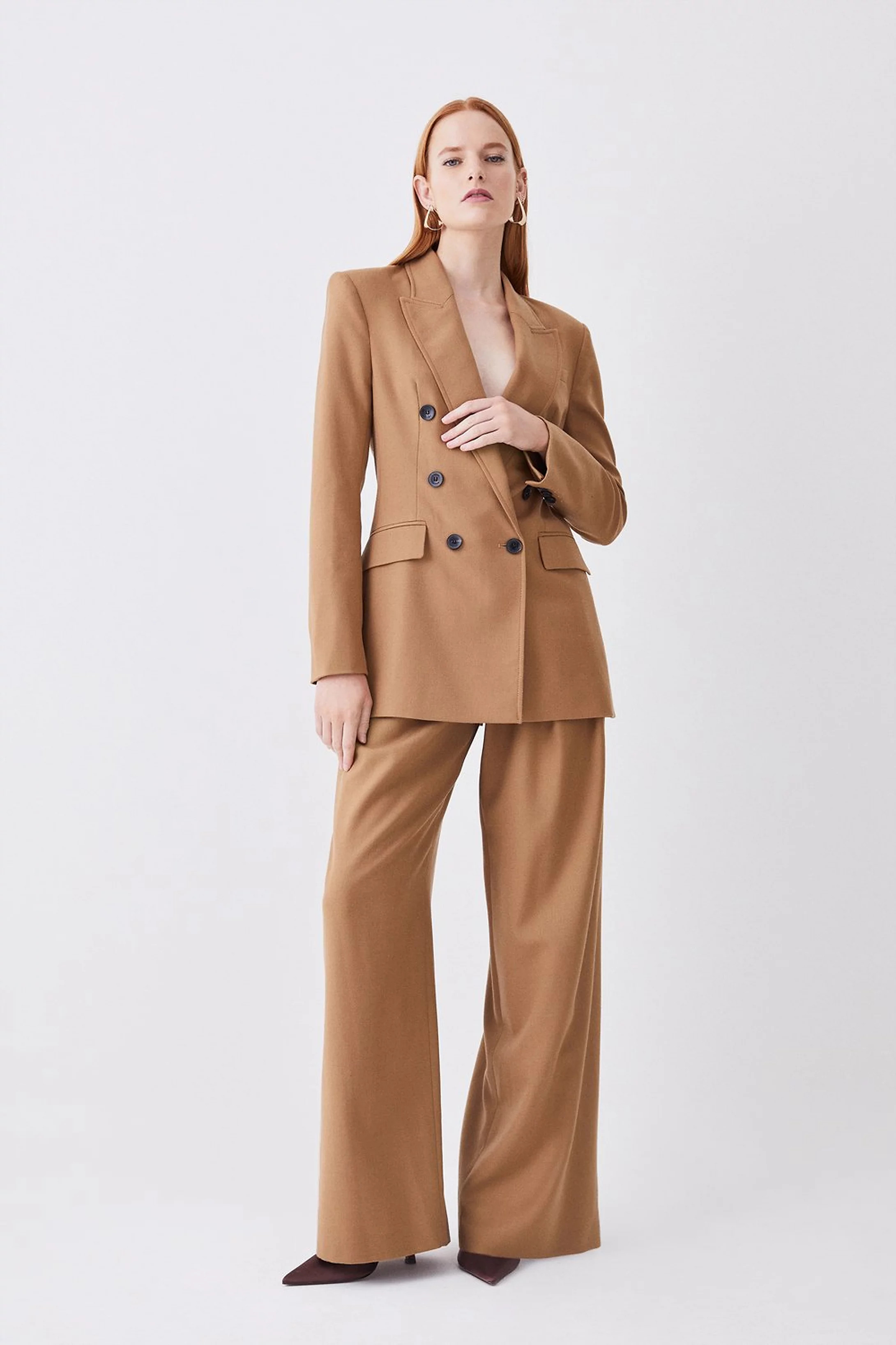 Premium Wool Flannel Double Breasted Jacket | Karen Millen US