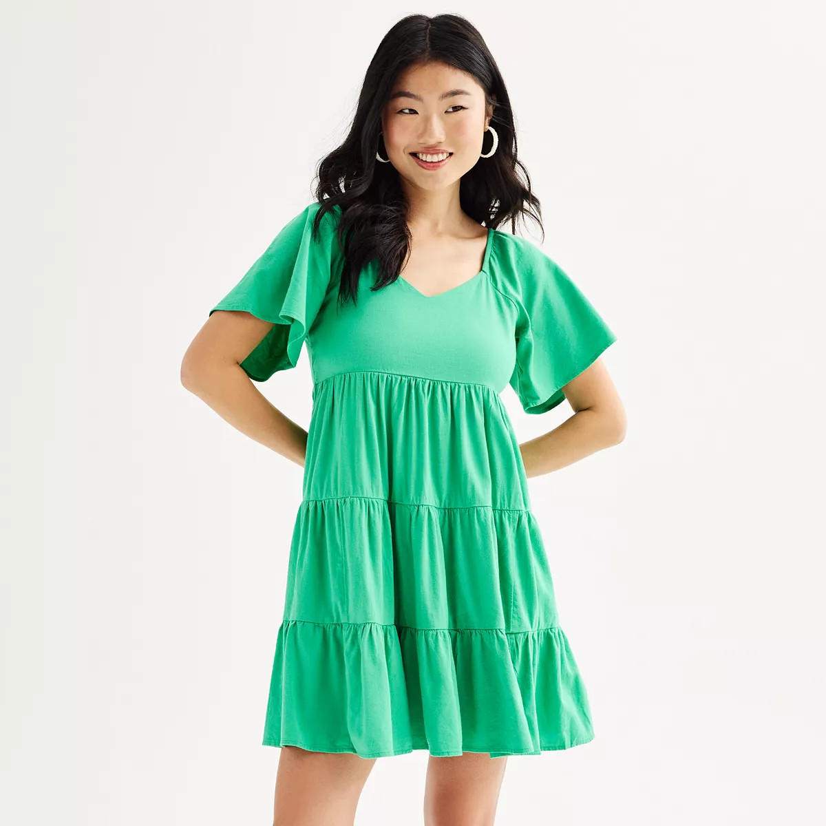 Juniors' SO® Flutter Sleeve Tiered Mini Dress | Kohl's