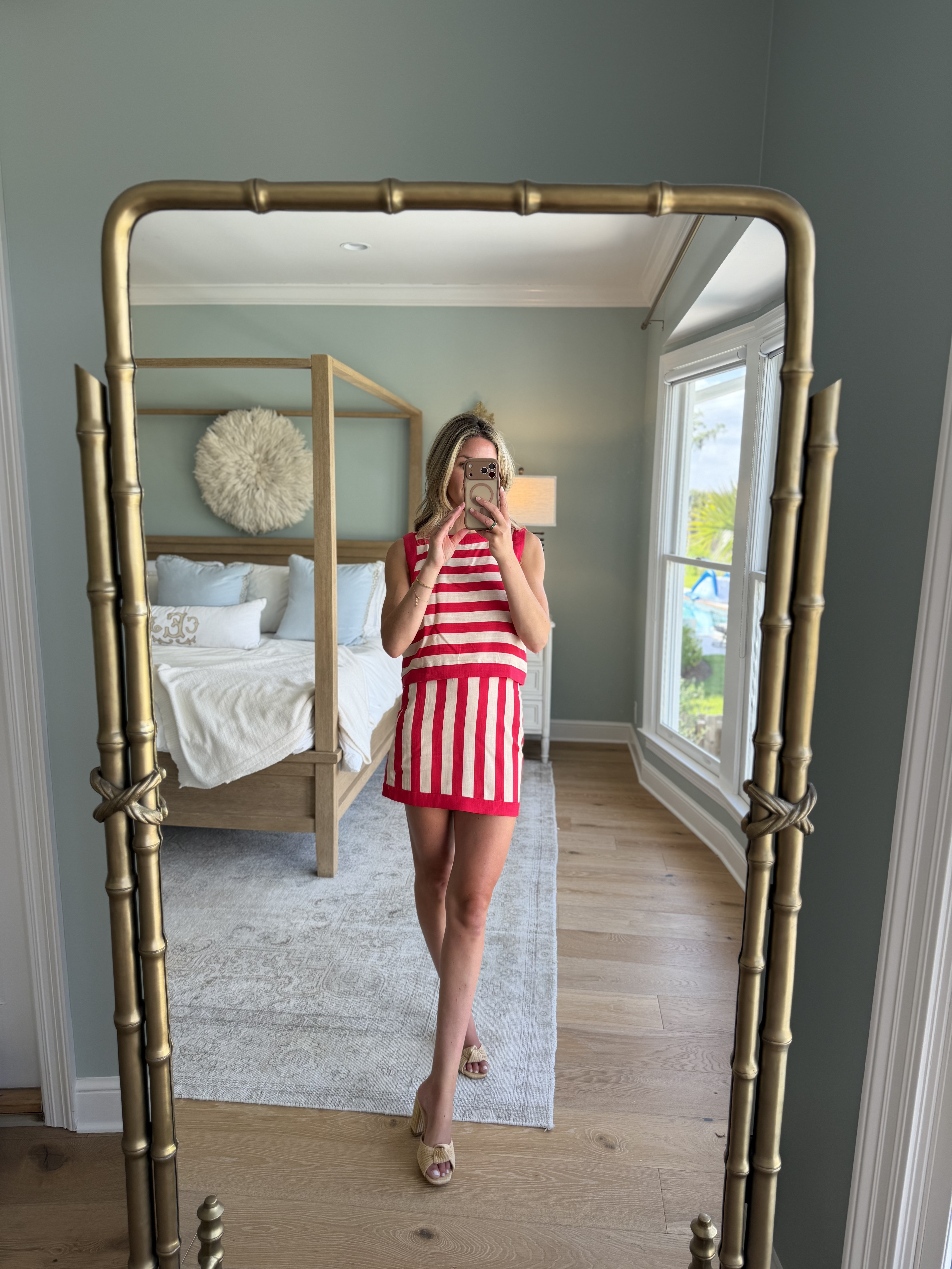STRIPED SET
the perfect striped summer set. wearing a small in the top and an xs in the skirt — i almost always size down in Hyacinth House bottoms. such a fun, fresh take on americana and i love that you can wear these pieces together or separately all summer long.

paired with the BEST raffia knot heels and my favorite woven earrings that finally restocked. #tuckernuckpartner 

 #LTKootd #LTKSeasonal