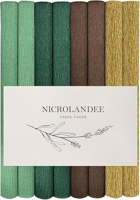 NICROLANDEE 8 Rolls Green Gold Premium Crepe Paper Flower DIY Rolls for Weddings Birthday Party A... | Amazon (US)