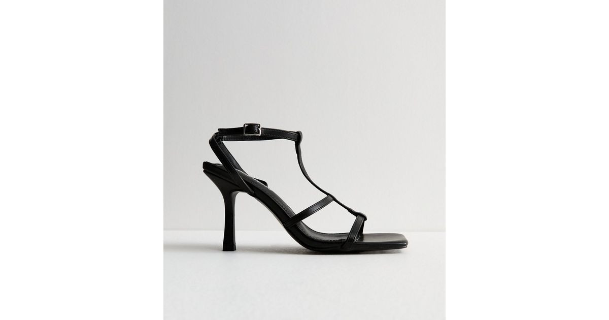 Public Desire Black Leather-Look Stiletto Heel Sandals | New Look | New Look (UK)