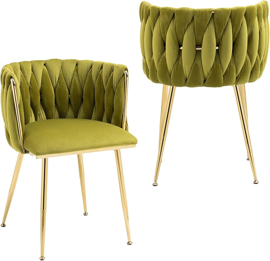 NIOIIKIT Modern Velvet Dining Chairs Hand Weaving Accent Chairs Living Room Chairs Upholstered Si... | Amazon (US)