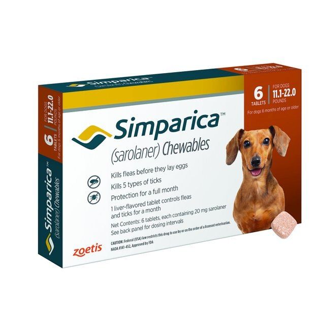 Simparica Chewable Tablets for Dogs, 11.1-22 lbs (Orange Box) | Chewy.com