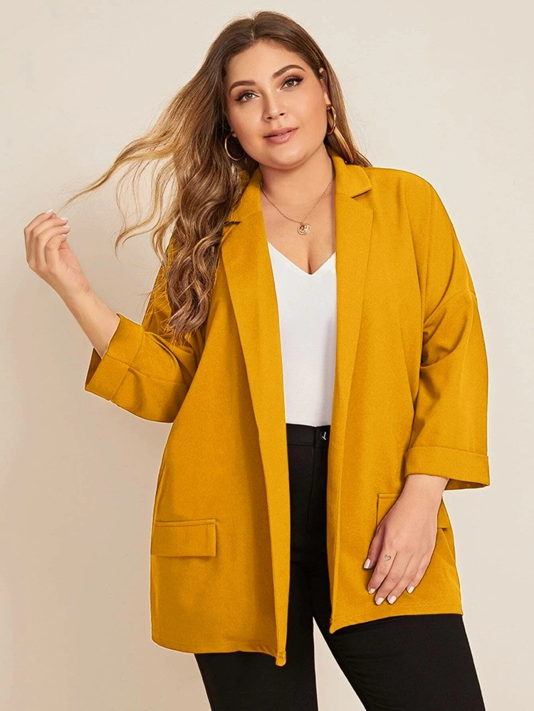 SHEIN Plus Drop Shoulder Cuffed Sleeve Blazer | SHEIN