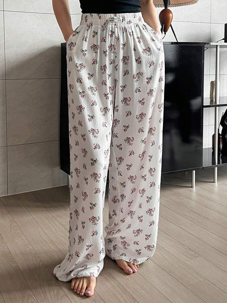 DAZY Women Ditsy Floral Loose Straight Lightweight Long Pants, As Sleepwear Bottom Pajama | SHEIN