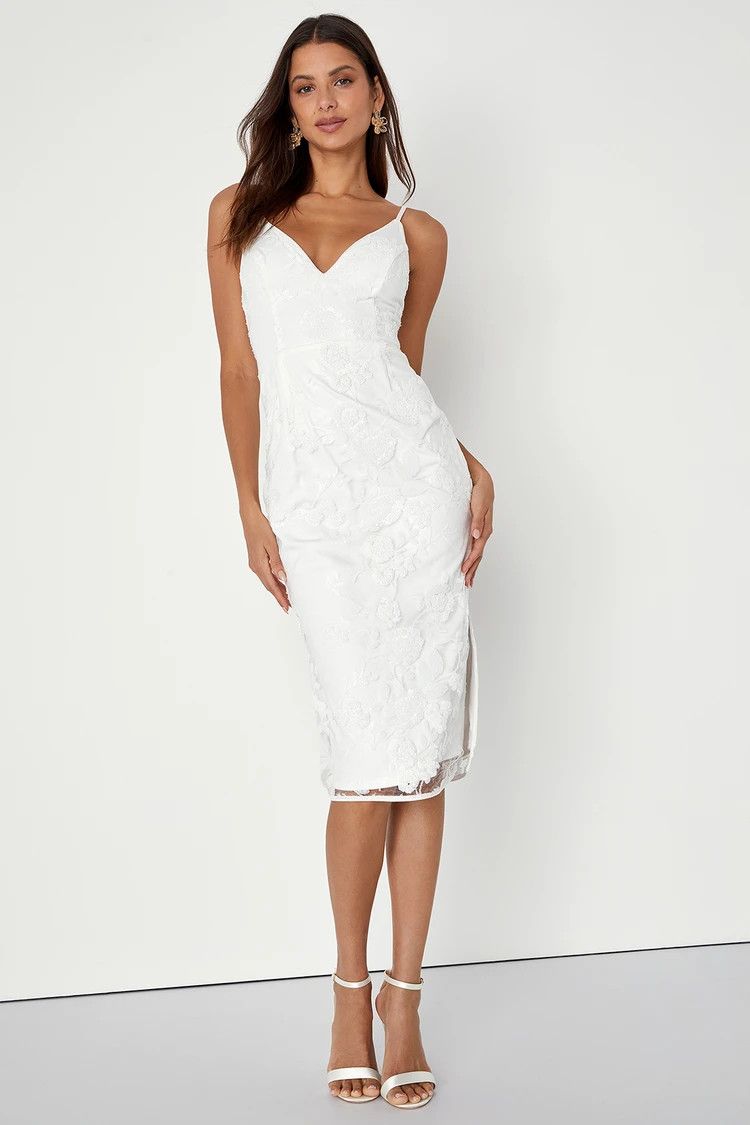 Noteworthy Charm White Floral Embroidered Lace-Up Midi Dress | Lulus (US)